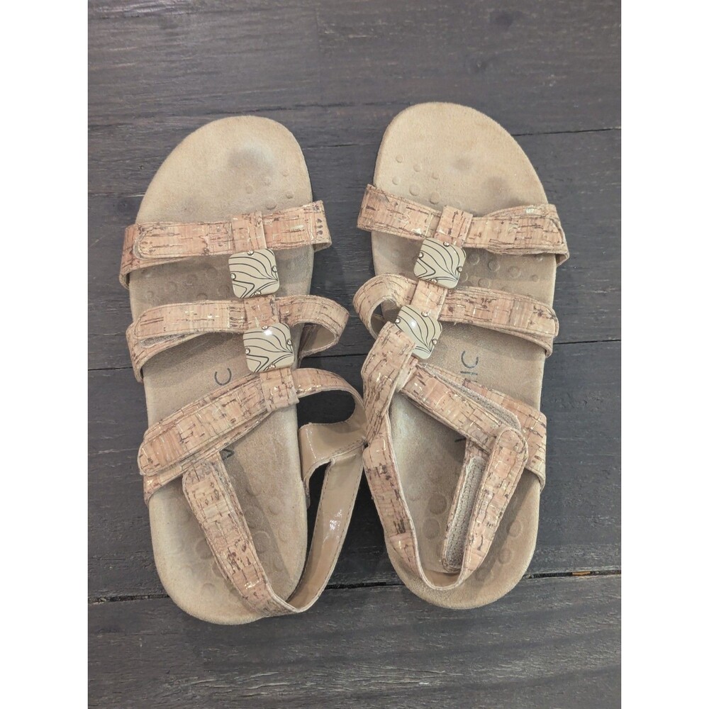 Vionic Amber - Women's Adjustable Slide Sandal Sz 7 - Orthaheel Gold Cork